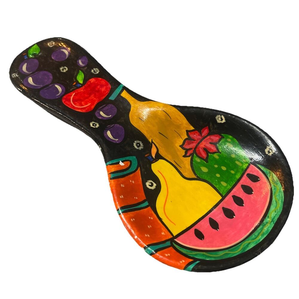 Mexican Pottery Spoon Rest Large‎ Hanging Folk Art 9" Fruit